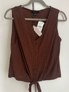 Sanctuary NWT brown Tie-Front Button Sleeveless Camisole tank top sz XS
